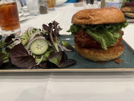 Honey Buffalo Chicken Sandwich with side salad