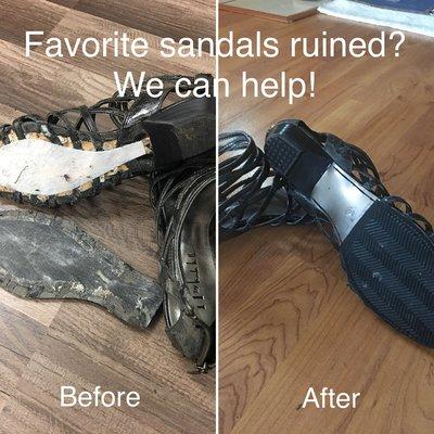 We may be able to help repair your shoes and sandals too! Bring them in to see if we can help revive your favorite summer shoe!