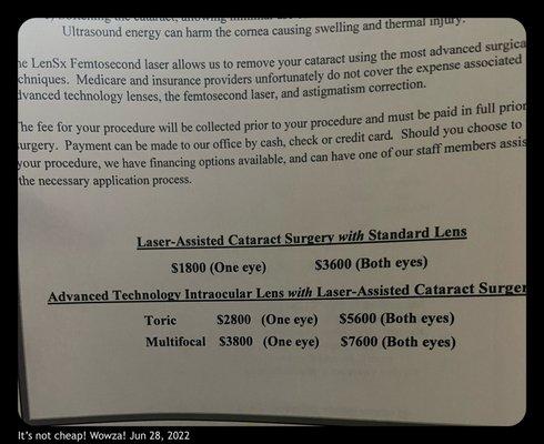 I am getting both eyes done at different times. I am not sure how much insurance will pay.