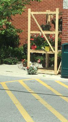 Planters, hanging flower baskets, and more outside the Giant Eagle on W. Broad St.