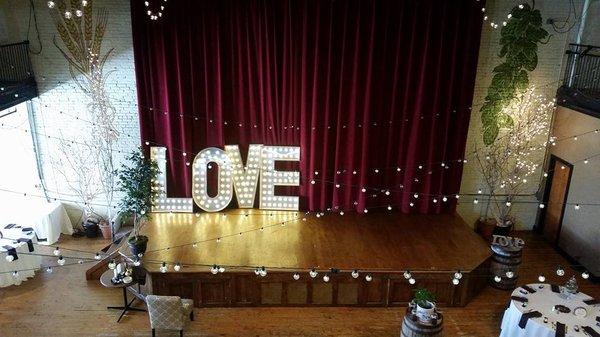 Our 5 foot tall marquee lighted letters set up for a wedding at Browns in Troy, NY