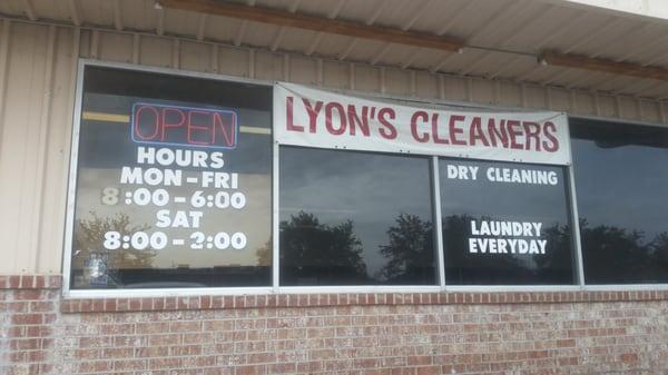 Store front of Lyon's Cleaners. My first visit. I'm keeping my fingers crossed.