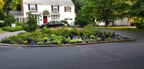 Perennial and annual gardens designed and installed with commercial grade weed preventing fabric.
 East Brunswick Residence"