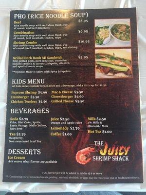 Backside of menu