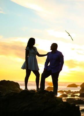 We had a wonderful engagement session in Malibu ending it with this awesome silhouette as a seagul flew by At the perfect moment