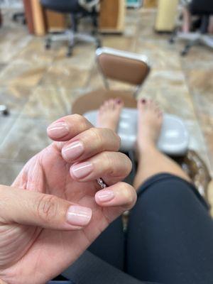 Nude nails & red toes