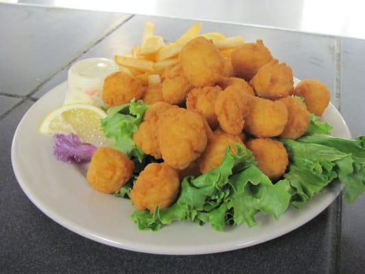 Sweet, delicious fried scallops.  This dinner is quite popular!