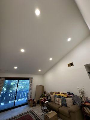 Living room ceiling lights installed by Jeff Moore with dimmer switch!