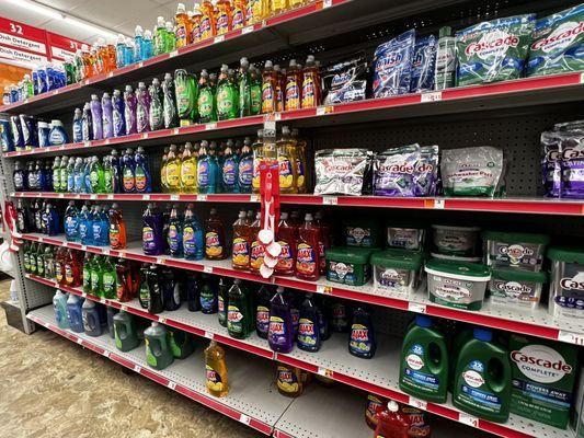 View of the dish soap shelves.