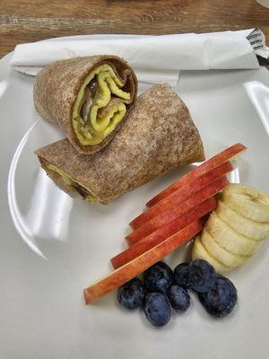 Egg, cheese, mushroom wrap = very tasty