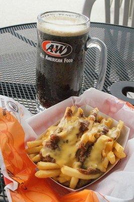 Chilli Cheese Fries and A&W Root Beer