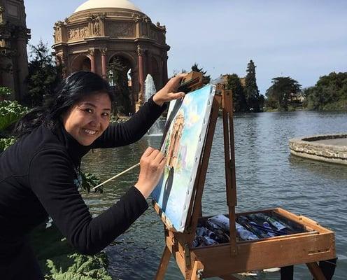 Lin Wei painting the Palace of Fine Arts