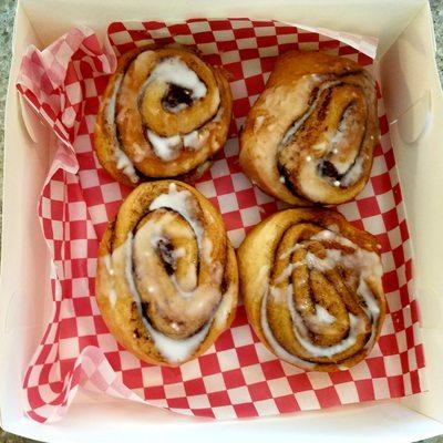 Cinnamon rolls 4 pack available Boise Farmers Market - just sweet enough and not too much - tender dough