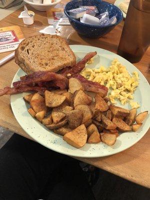 Bacon and eggs homemade bread toast