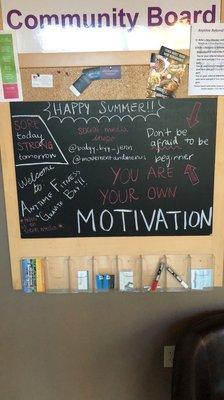 Fun and constantly changing community board right as you walk into the gym!!