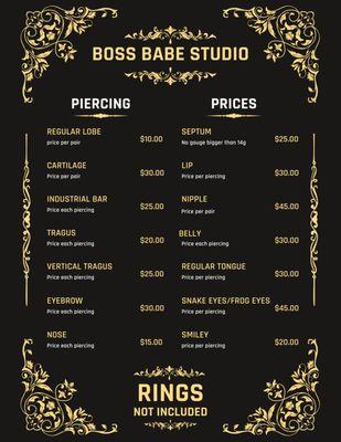 Piercing pricing