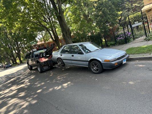 Towing a vintage Honda