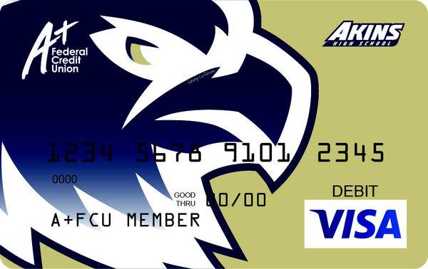 Get the Akins Eagles Debit Card at the Akins High School Branch.