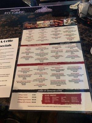 Menu at shotz bar and grill.