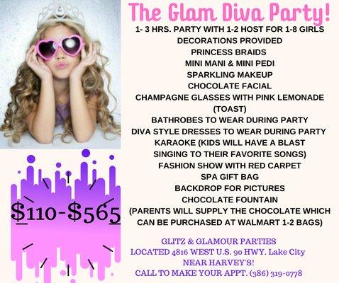 The Glam Diva Party Package Host 1-8 Kids