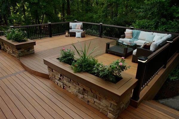 Dream Deck with stone accent from TimberTech decking and railings.