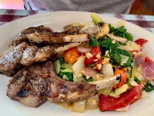 Marinated lamb chops Tuscan sautéed vegetables