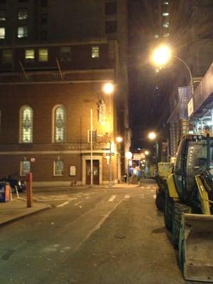 Night shot looking down Pine Street.  One Chase on the left.