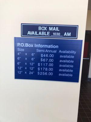 Postal box fees