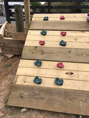 Fun rock climbing wall.  Kids can really burn off some energy on the farm.