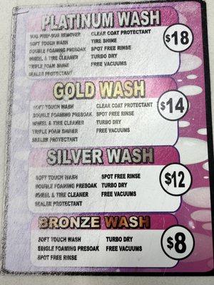 Car wash prices