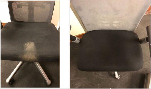 Before and after of a steamed clean, Green Cleaned Certified chair.