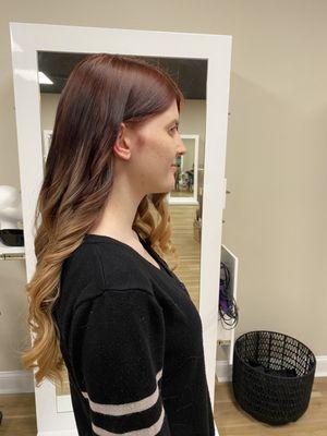 This princess wanted change from her dark blonde hair. I gave her a Balayage using a Red Violet and Warm Gold.