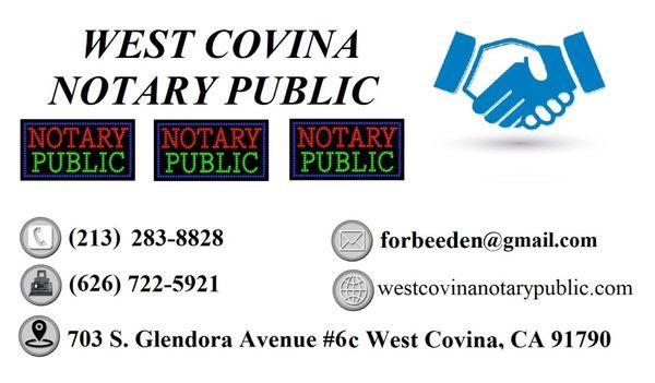 West Covina Notary Public Business Card