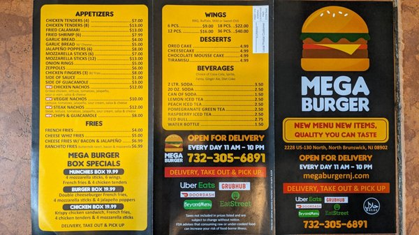 Menu as of 2/2023. Note: Some of the newer burgers appear to be available on their website instead.