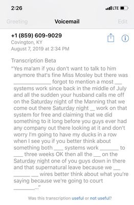 Transcript from voicemail Teegarden left me after asking for a refund from them. We spoke on the phone first, then he left this.