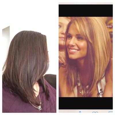 Pic I showed the stylist on the right.  Cut I received on the left.  No shape.  Hardly a bob.  This is actually a very generous angle.