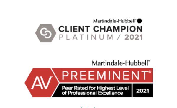 Dual Awards from Martindale Hubbell--AV Preeminent rating and Client Champion