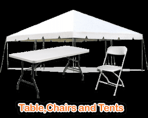 We have quality commericial grade pole and frame tents, Tables 8ft, 6ft, and 60 in tables and chairs for your party or special event needs.