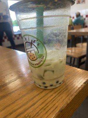 Matcha milk tea with tapioca!!