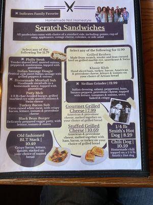 Sandwich menu