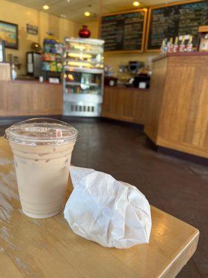 Medium chai tea with a plain bagel with cream cheese