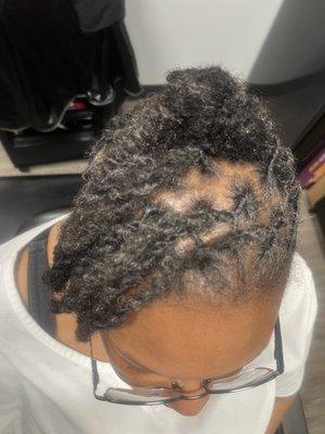 Front view of style on locs