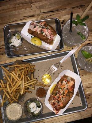 Maine Roll (top) + Connecticut Roll (bottom) +   Shoestring Fries  + Dockside Pickles