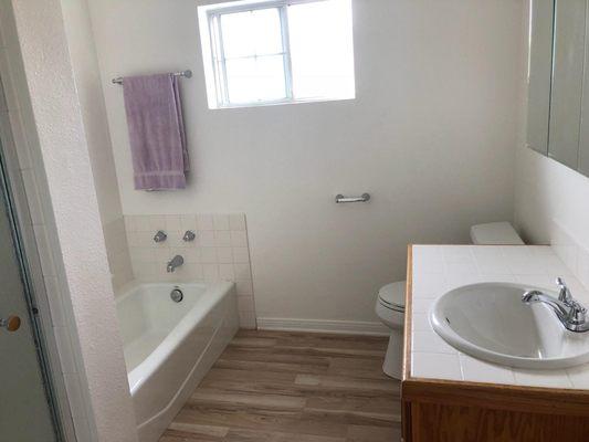 This bathroom was covered in dust and years of dirt from dogs. The grout was brown before Darrell worked on it.