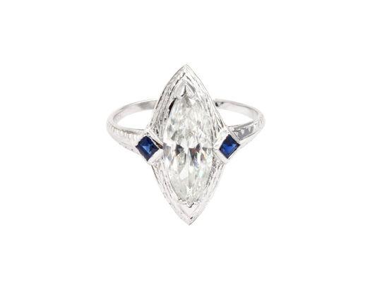 Art Deco Marquise Diamond & Sapphire Ring