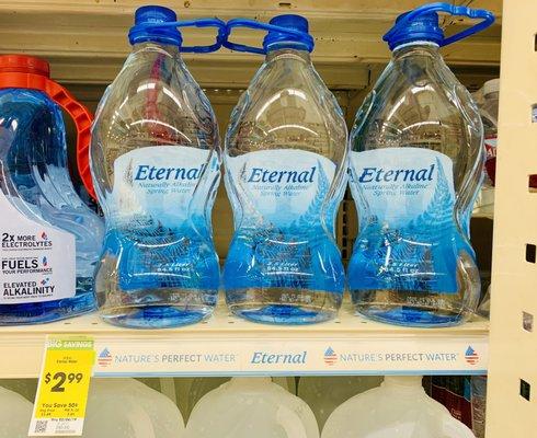 Eternal Water-Your Daily Water Intake in 1 Convenient Package. Naturally Alkaline, Natural Electrolytes. Here at Fresh Market Aisle 13