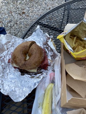 Carnegie on pumpernickel bagel