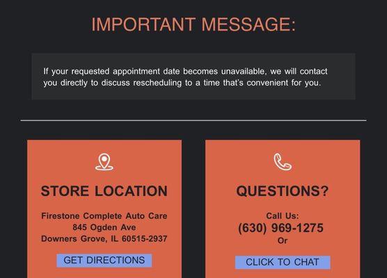 If your appointment becomes unavailable, we will contact you directly...