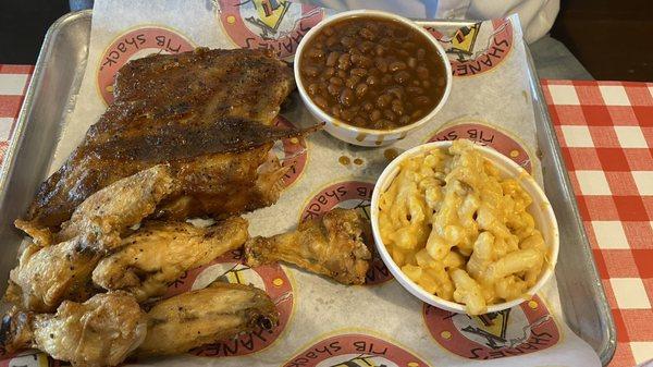 RIB & CHICKEN PLATE x MAC & CHEESE x BAKED BEANS