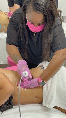 Owner of @accentuated body bar by gentle performing cavitation on a client.